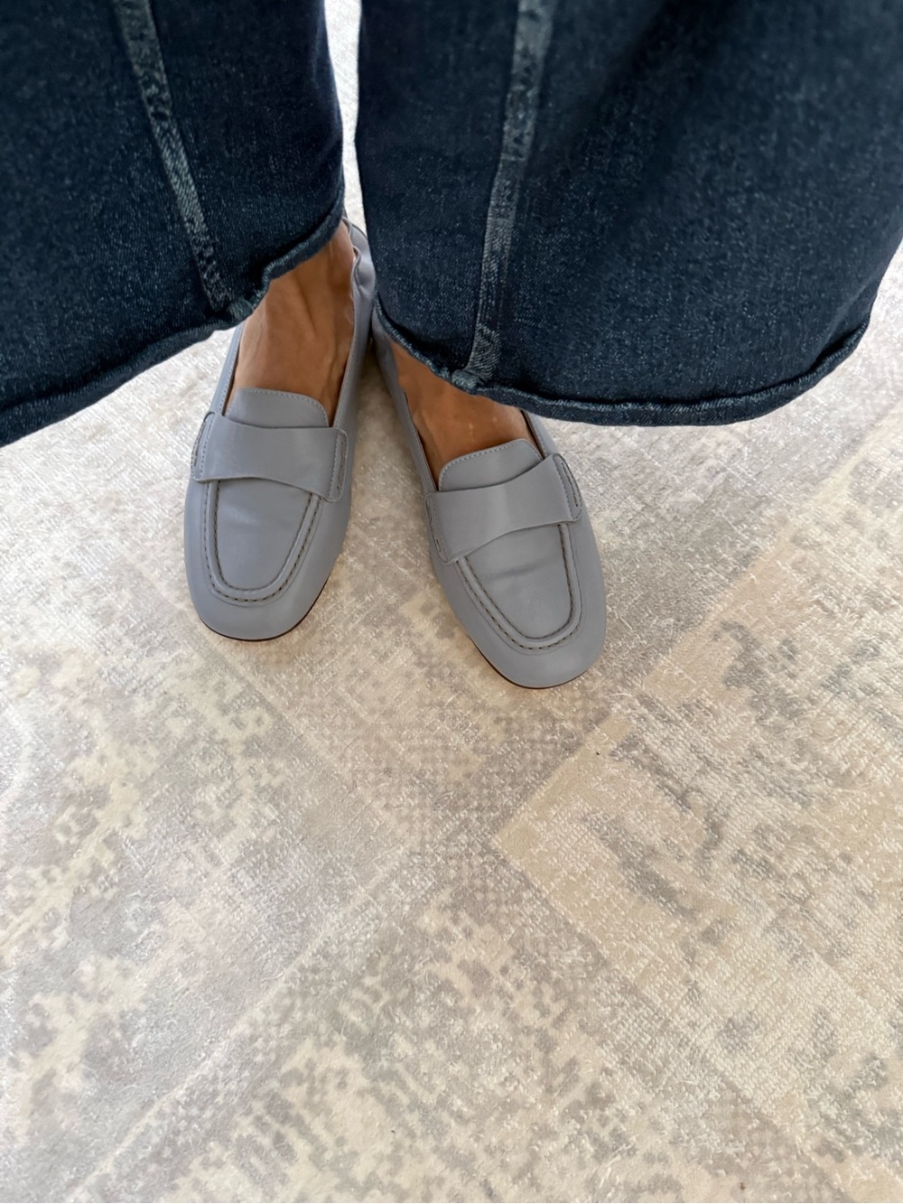 AGL Leather Penny Loafers in Slate Blue-Grey